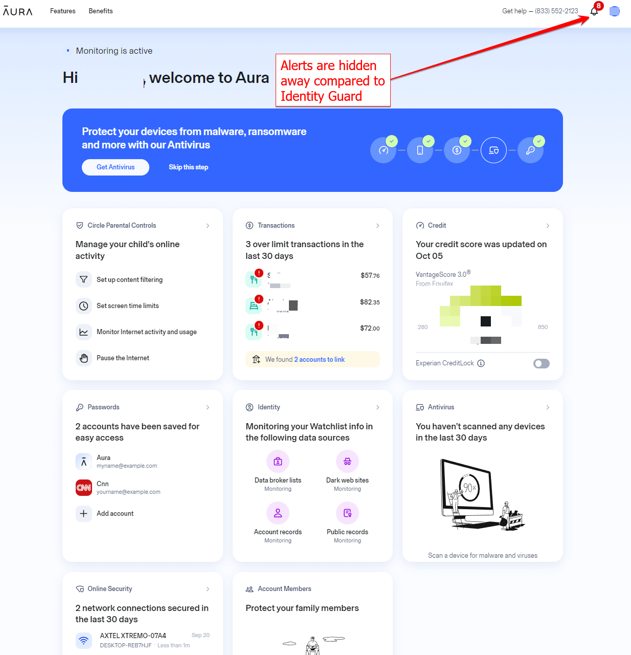 Aura vs Identity Guard Dashboard Comparison