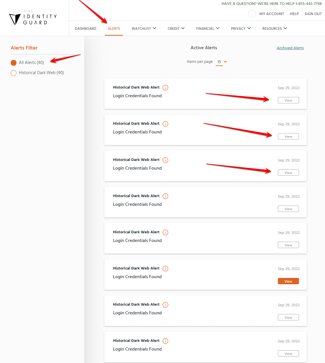 Identity Guard Dark Web Monitoring Alerts