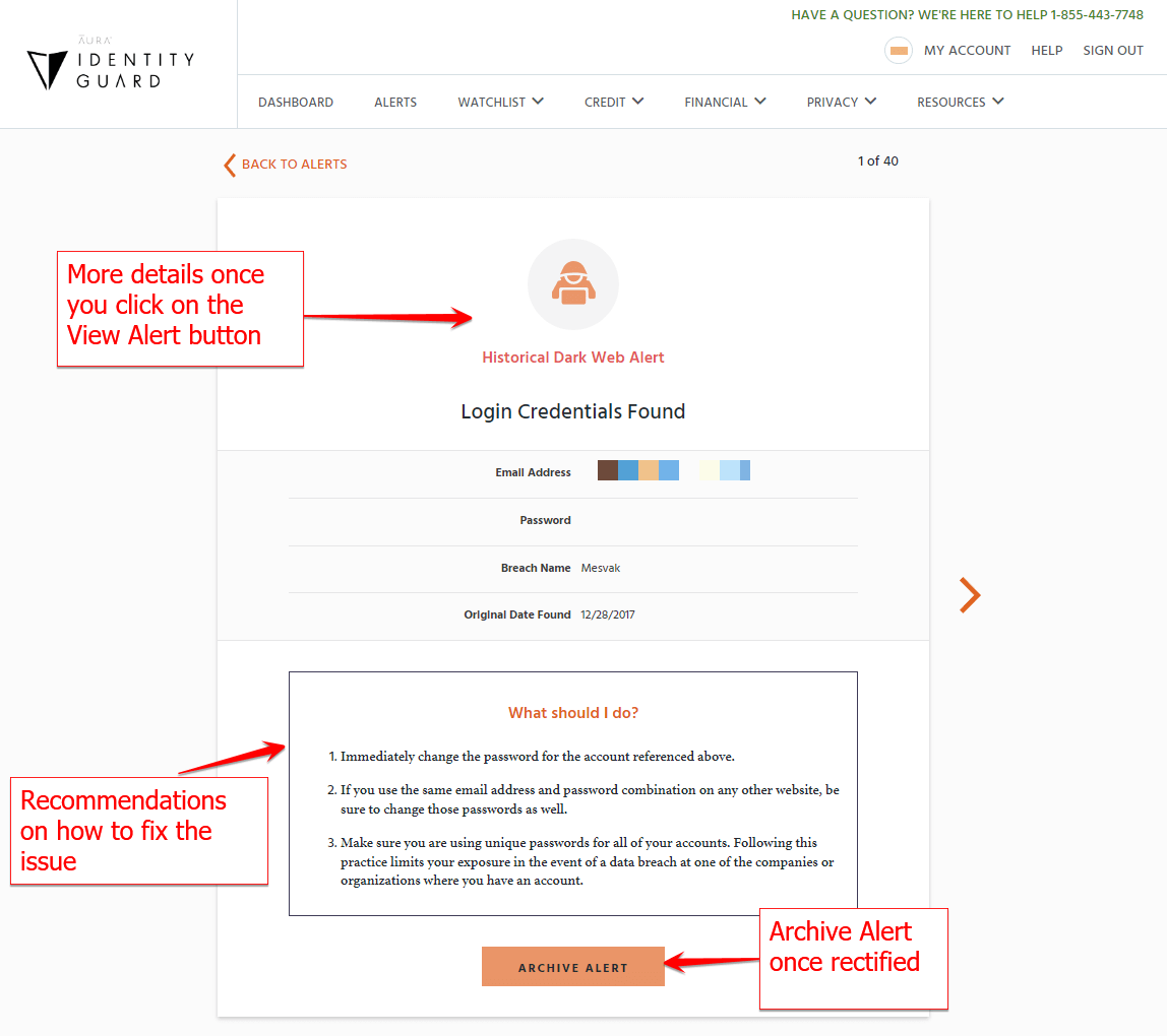 Identity Guard Transaction Monitoring Alerts